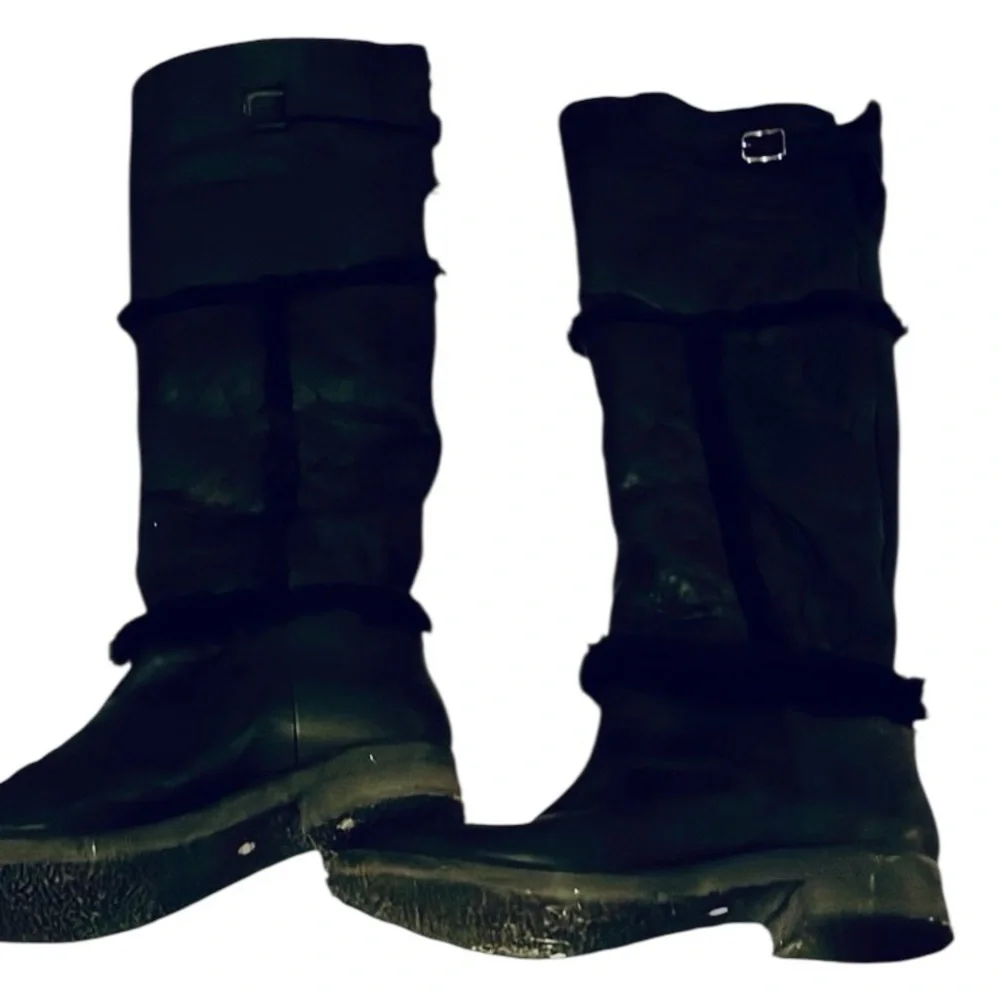 Diane Von Furstenberg size 10 black leather shearling lined over the knee boots